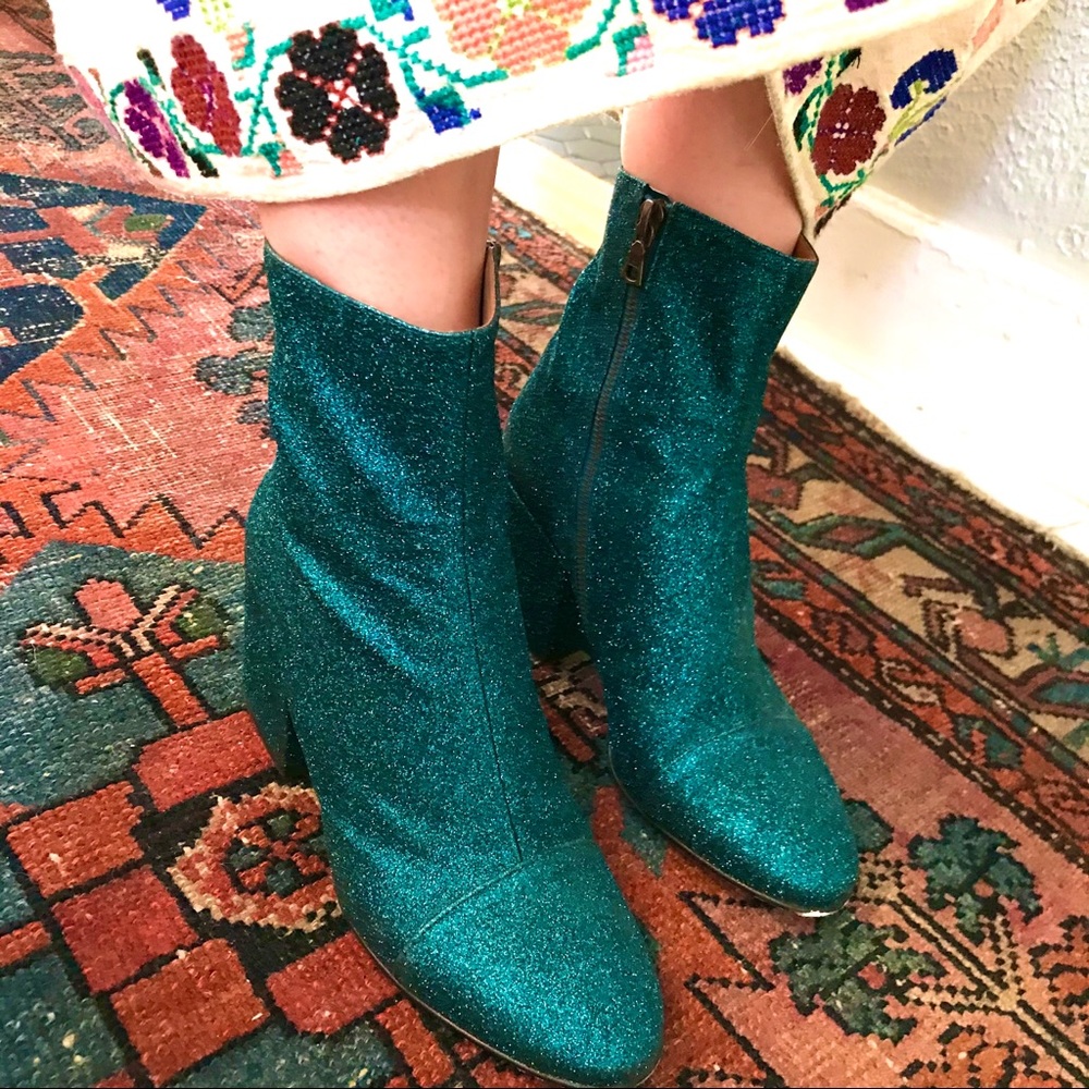 Dries Van Noten Ikat-Print Glitter Booties